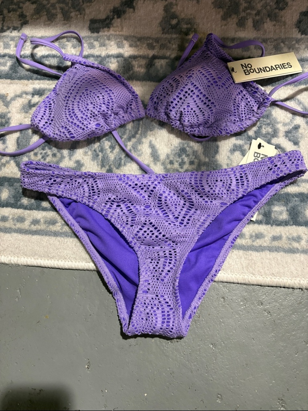 No Boundaries Lavender Crochet Triangle Bikini